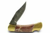 Pocket Knife With Fossil Dinosaur Bone (Gembone) Inlays #370822-3